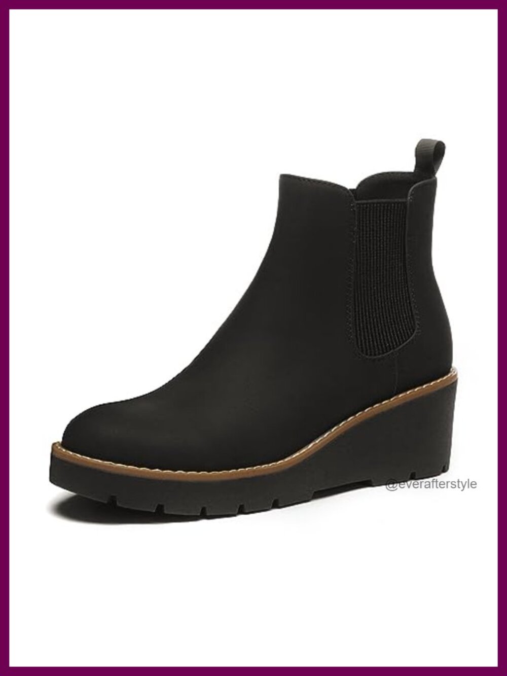 Women's Platform Wedge Chelsea Ankle Boots Slip-On Round Toe Lug Sole Fall